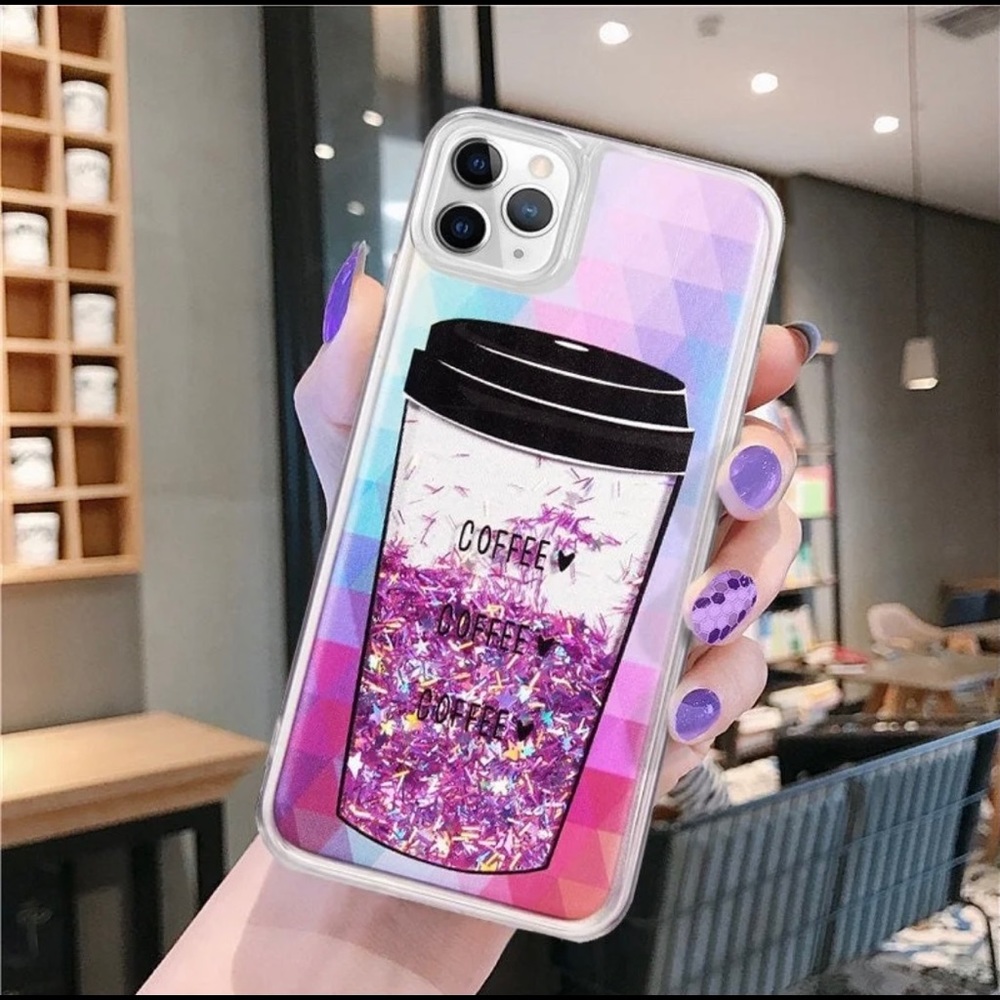 Pink Glitter Coffee Cup Case for iPhone 13 Pro Max